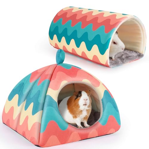 Glittme Meerschweinchenversteck Weiches Meerschweinchenbett und Tunnel, 2 Pack Waschbarer Meerschweinchentunnel mit Haus Meerschweinchen Zubehör für Hamster, Kaninchen, Hase, Kleintier von Glittme