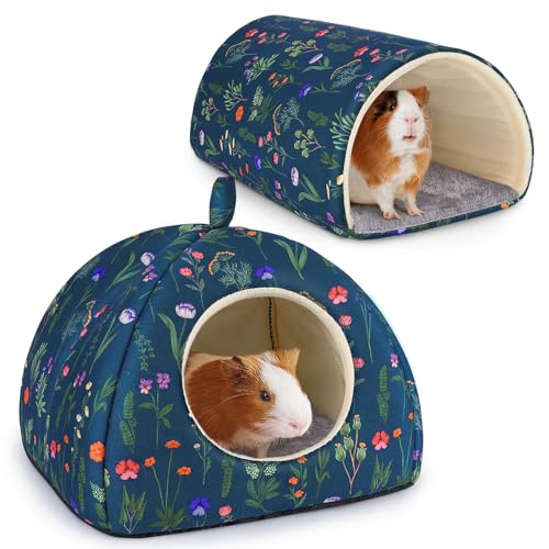 Meerschweinchenversteck Glittme Weiches Meerschweinchenbett und Tunnel, 2 Pack Waschbarer Meerschweinchentunnel mit Haus Meerschweinchen Zubehör für Hamster, Kaninchen, Hase, Kleintier von Glittme