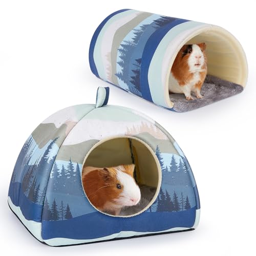 Glittme Meerschweinchenversteck Weiches Meerschweinchenbett und Tunnel, 2 Pack Waschbarer Meerschweinchentunnel mit Haus Meerschweinchen Zubehör für Hamster, Kaninchen, Hase, Kleintier von Glittme