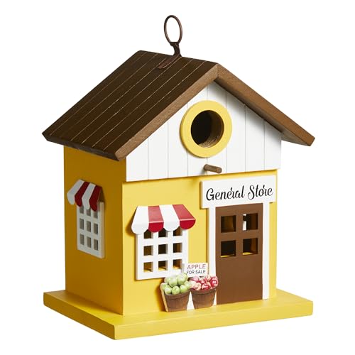 Glitzhome 24,1 cm H Hängendes Vogelhaus Modern Massivholz Gelb Deko Garten Vogelhaus für den Außenbereich von Glitzhome