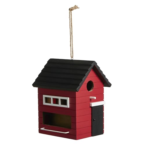 Glitzhome 25,4 cm H Hängendes Vogelhaus Modern Massivholz Rot Dekoratives Garten Vogelhaus für den Außenbereich von Glitzhome