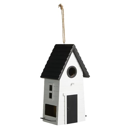 Glitzhome 25,4 cm H Hängendes Vogelhaus Modern Massivholz Weiß Deko Garten Vogelhaus für den Außenbereich von Glitzhome