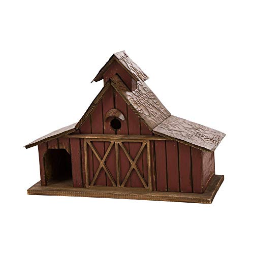 Glitzhome 52,5 cm L Vogelhaus für draußen Rustikales Holzscheunen-Design Extra großes handbemaltes Vogelhaus von Glitzhome