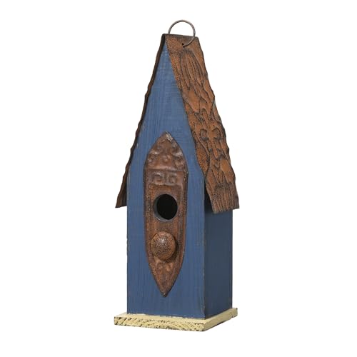 Glitzhome GH90129 Hängendes Vogelhaus Retro Blau Distressed Garten Deko Holz Vogelhaus für Draußen von Glitzhome