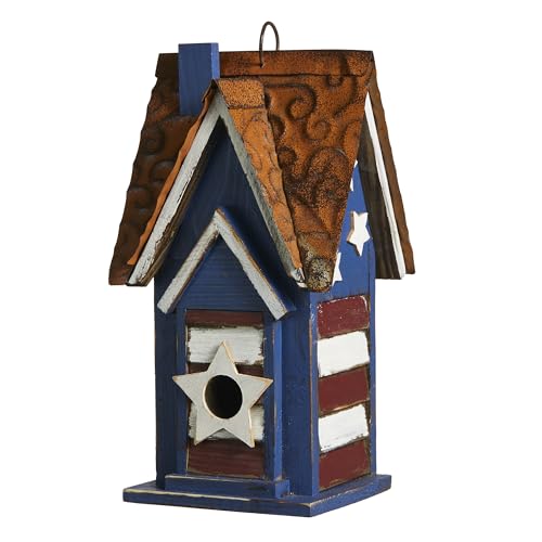 Glitzhome Hängendes Vogelhaus, patriotisches Holzhaus, dekoratives Gartenhaus, 30,5 cm hoch, für den Außenbereich von Glitzhome