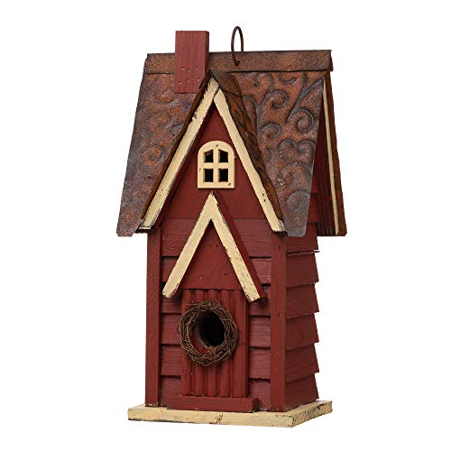 Glitzhome Vogelhaus zum Aufhängen, 30,5 cm hoch, Retro-Design, Rot von Glitzhome