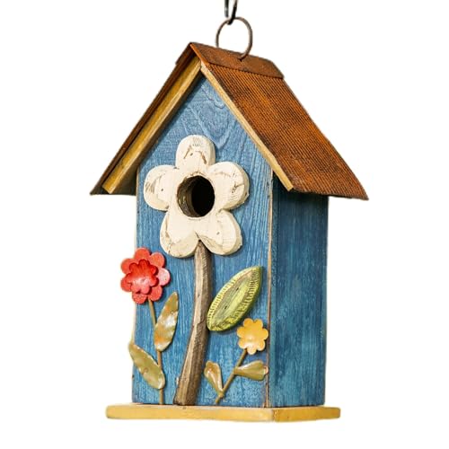 glitzhome GH90097 Vogelhaus aus massivem Holz, 26 cm hoch, Blau von Glitzhome