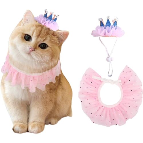 Katze Geburtstag Schal Hut Set Kleine Haustier Hut Lätzchen Welpen Prinzessin Kostüme Haustier Party Feier Dekorationen Für Kätzchen Geburtstagszubehör von Glixoft