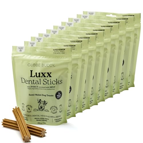 Globe Buddy Luxx Dental Sticks, 10er Pack mit 7 Sticks | Zahnpflege für Hunde | Getreidefreie Kaustangen mit Insektenprotein | Vorbeugung gegen Plaque & Zahnstein | Premium Qualität Hundeleckerli von Globe Buddy