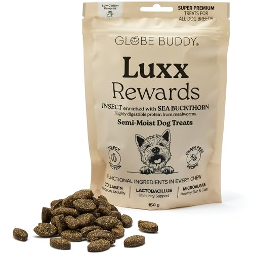 Globe Buddy Luxx Rewards, 150 g | Hypoallergene Getreidefreie Hundeleckerli mit Insektenprotein | Unterstützt Mobilität und Immunsystem | Super Premium Trainingssnacks | Leckerlies für alle Hunde von Globe Buddy