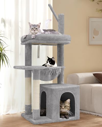 Globlazer F46A Katzenbaum, 116,8 cm Katzenturm für erwachsene Katzen im Innenbereich Katzenkondo mit großer Sitzstange oben Hängematte, Kratzbäume, interaktives Spielzeug, Katzenbaum und Turm für von Globlazer