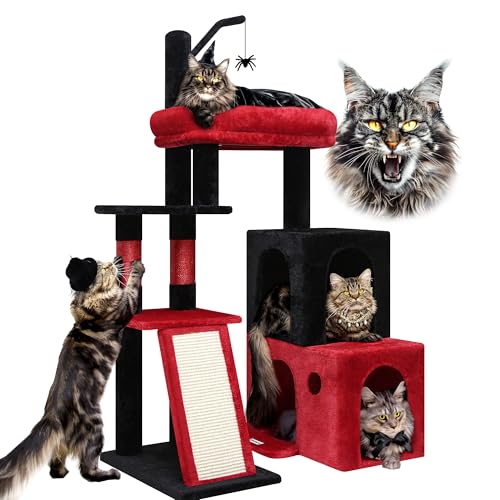 Globlazer F50 Gothic Katzenbaum Turm für große Indoor-Katzen, 127 cm, robuster Goth-Katzenbaum für große Katzen, Maine Coon Katzenbaum mit extra großer gepolsterter Plattform, 2 große Höhlen von Globlazer