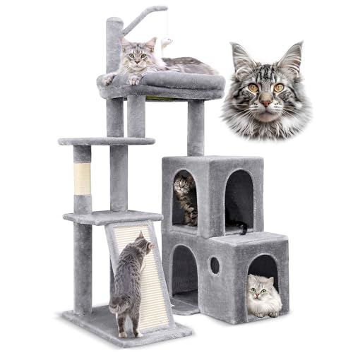 Globlazer F50 Kratzbaum Turm für große Katzen, speziell für schüchterne Katzen, 50 Zoll, Katzenhütten, extra große gepolsterte Plattform, Sisal-Kratzbrett, ideal für erwachsene Katzen im Innenbereich von Globlazer