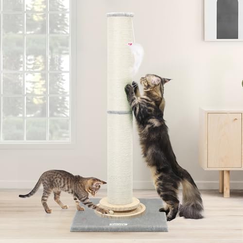 Globlazer Kratzstamm für Katzen Groß, Kratzsäule XXL 90 cm & 50 cm 2 IN 1 Einstellbar Kratzbaum mit Interaktivem Katzenspielzeug Stabil Kratzsäule Katze Sisal für Große Katzen (SC35, Hellgrau) von Globlazer