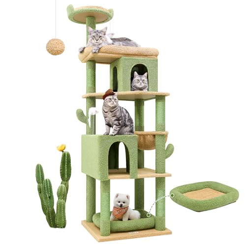 Globlazer S72 Robuster Kaktus-Katzenbaum für große Katzen, stabiler 182,9 cm Maine Coon Kratzbaum für große Katzen, 9 kg + Kaktus-Katzenturm für erwachsene größte Katzen mit 6 Kratzstämmen, Hängematte von Globlazer