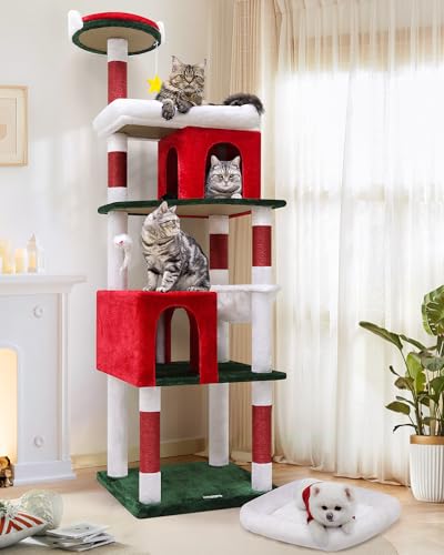 Globlazer S72 Robuster Weihnachtsbaum für große Katzen, robuster 182,9 cm Maine Coon Kratzbaum für große Katzen, 9 kg + Festival, robuster Katzenturm für erwachsene größte Katzen mit 6 Kratzstämmen, von Globlazer