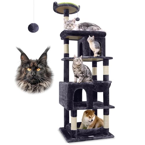 Globlazer S72 großer großer Kratzbaum, stabile Serie, 183 cm, Katzenturm, Höhlen für den Innenbereich, die größten Katzen (Maine Coon) ab 9 kg, 5 Kratzstämme, 2 gemütliche Höhlen, Hängemattenkorb von Globlazer