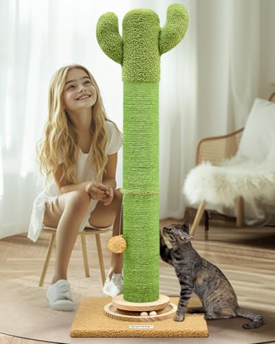 Globlazer SC37 Kratzbäume für Indoor Große Katzen Erwachsene, 94.0 cm Kaktus Katzenkratzbaum Katzenkratzbaum Niedlicher Sisal Große Katzenkratzbaum mit Moderne Holzball Tracking Interaktives Spielzeug von Globlazer