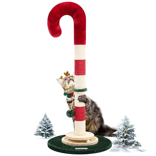 Globlazer Xmas32 Weihnachtskratzbäume für Indoor-Katzen Erwachsene, 88,9 cm Xmas Katzenkratzbaum Katzenkratzbaum Sisal Großer Katzenkratzbaum mit Moderne Holzkugel-Tracking Interaktives Spielzeug von Globlazer