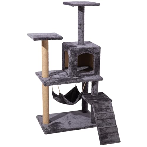 Gloop Katzenbaum Kratzbaum Katzenmöbel Spielhaus Mehrstöckig Katzenhaus mit Plattformbett Stabiler Kletterbaum für Katzen 125 cm hoch (Grau-60L x 40B x 125H cm) von Gloop