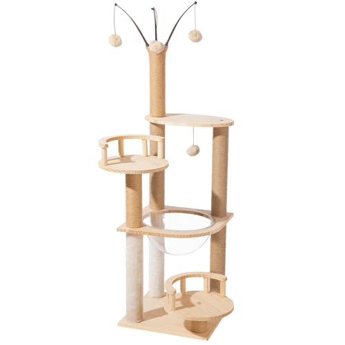 Gloop Katzenbaum Kratzbaum Katzenmöbel Spielhaus Mehrstöckig Katzenhaus mit Plattformbett Stabiler Kletterbaum für Katzen 132 cm hoch von Gloop