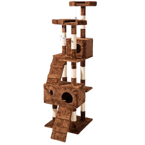 Gloop Katzenbaum Kratzbaum Katzenmöbel Spielhaus Mehrstöckig Katzenhaus mit Plattformbett Stabiler Kletterbaum für Katzen 170 cm von Gloop