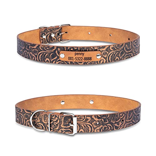 Glooraca Leder Gepolstert Hundehalsband Personalisiert Hundehalsband mit Namensschild Grün Hundehalsband für Kleine Mittlere Große Hunde (XS, Braun) von Glooraca