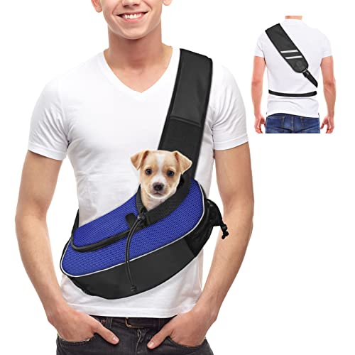 Gloppie Tragetuch Hund Katze Haustier Hand Schleuderträger Schultertasche Verstellbare Gepolsterte Schultergurt mit Fronttasche Hundetragebeutel für kleine Hunde und Katzen, Blau von Gloppie