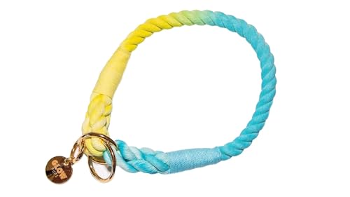 Batik-Hundehalsband für mittelgroße und große Hunde, handgefertigtes Schlupf-Hundehalsband aus Baumwollseil, Halsbandgröße: 55,9 cm und Seil ist 1,27 cm breit (Gelb/Blau, groß) von Glow Pups