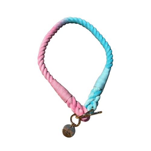 Batik-Hundehalsband und Retrieverleine, handgefertigt, bunt, für mittelgroße und große Hunde (Rosa/Blau, L) von Glow Pups