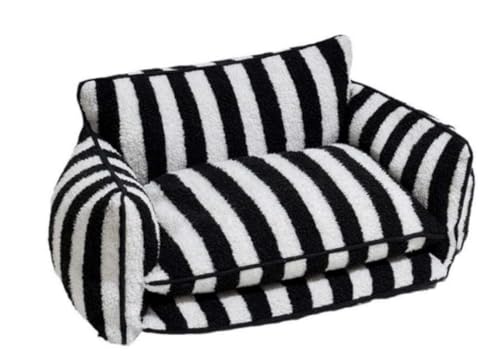 Haustierbett, schwarz-weiß gestreift, niedliches Sofa, Größe 80 x 50 x 33 cm (Schwarz/Weiß, groß) von Glow Pups