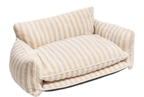 Haustierbett für kleine Hunde und Katzen, Beige und Weiß gestreift, niedliches Sofa, Hundebett, Größe 65 x 40 x 30 cm (Beige, Medium) von Glow Pups