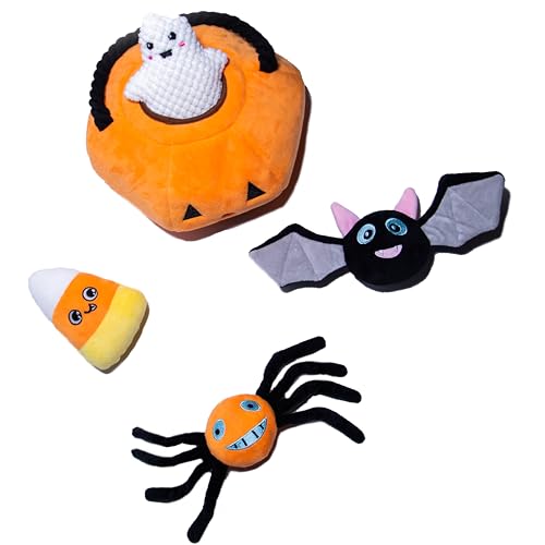 Glow Pups Halloween Jack O Lantern Hide and Seek Hundespielzeug mit 4 interaktiven Plüschtieren, die quietschen und knistern, Jack 0 Laterne knistert auch von Glow Pups