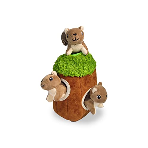 Glow Pups Hide and Seek Hundespielzeug, Stofftier Baumhaus, Burrow Hundespielzeug, interaktives Hundespielzeug, Puzzlespielzeug für Hunde, Eichhörnchen Hundespielzeug (Baum mit Eichhörnchen, Klein) von Glow Pups