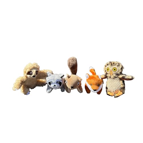 Glow Pups Hide and Seek Hundespielzeug Stofftier Baumhaus Burrow Hundespielzeug Quietschendes Verstecken (5 Pack - Eichhörnchen, Fuchs, Faultier, Waschbär, Eule, Ersatztiere) von Glow Pups