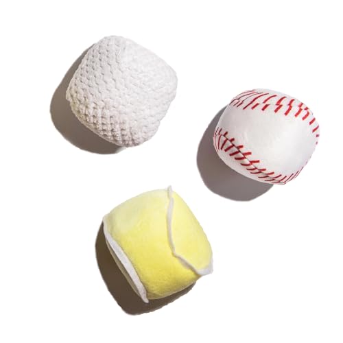 Glow Pups Sporttasche Hide and Seek Hundespielzeug, 3 Plüschbälle mit Quietscher, Basketball, Fußball, Fußball (3er-Pack: Tennisball, Golfball und Baseball) von Glow Pups