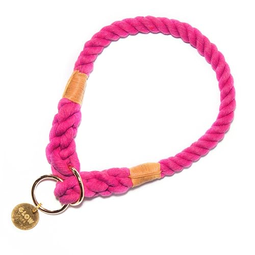 Handgefertigtes Ombre-Seilhalsband für mittelgroße und große Hunde, Fuchsia, Größe M von Glow Pups