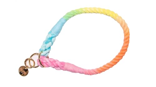 Handgefertigtes Schlupfhalsband aus Seil für mittelgroße und große Hunde, Batik-Seilhalsbänder, Regenbogen-Hundehalsband, Halsbandgröße: bis zu 45,7 cm und das Seil ist 1,27 cm breit (Regenbogen, von Glow Pups