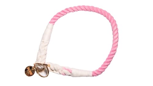 Handgefertigtes buntes Schlupf-Hundehalsband für mittelgroße und große Hunde, Halsbandgröße: 55,9 cm und Seil ist 1,27 cm breit (Rosa/Weiß, Medium) von Glow Pups