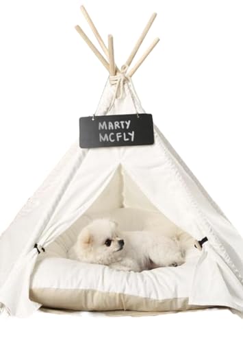 Haustier Tipi mit weichem Kissen für Hunde, Katzen, Kaninchen und Welpen, tragbares Haustierzelt, weißes Hundezelt, Haustierhaus mit Bett, waschbares Hundetipi, tragbares Hundehaus (Weiß) von Glow Pups