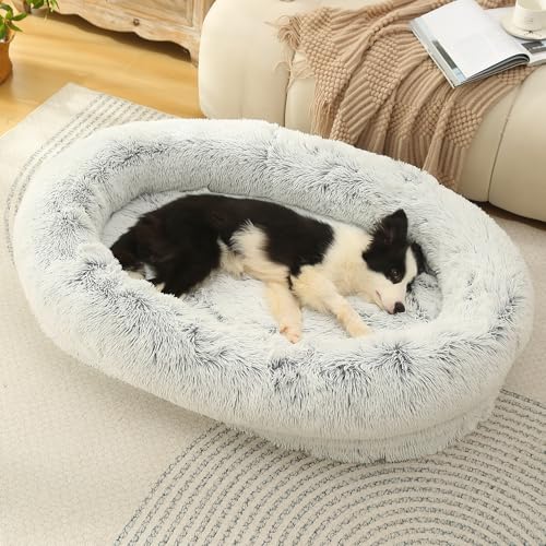 Beruhigendes Hundebett aus Kunstfell, oval, mit Memory-Schaum, 74,9 x 55,1 x 17,8 cm von Glow Pups