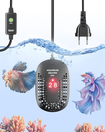 GlowUp 50W Aquarium Heizung, 50L Heizung Aquarienheizung mit Thermometer Intelligente Digitale LED Temperaturanzeige, Übertemperaturschutz, Externer Temperaturregler, Thermostat für Betta von GlowUp