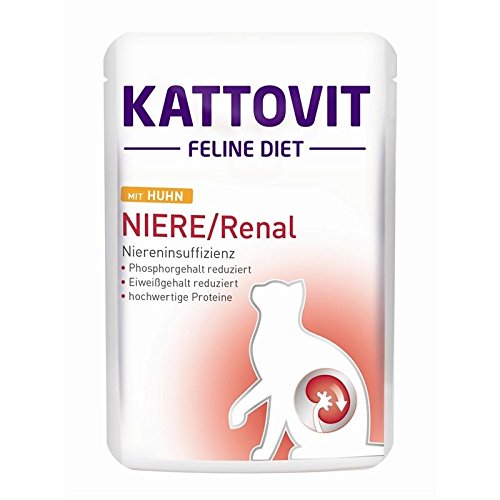 Kattovit Feline Diete Niere/Renal Rind | 24 x 85 g | Diät-Alleinfuttermittel für ausgewachsene Katzen | Zur Unterstützung der Nierenfunktion | Zur Oxalatsteinprophylaxe von Glracd