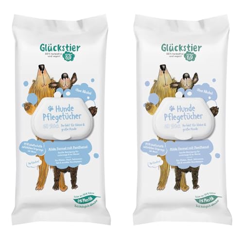 Glückstier Hundepflegetücher, perfekte Fellpflege für unterwegs (60 St.) (Packung mit 2) von Glückstier