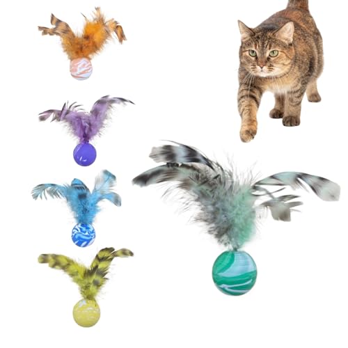 Fuzzy -Bälle für Katzen, Katzenballspielzeug | 5 Stück interaktive Katzen -Bouncy Ball Set mit Federn,Buntes sicheres Haustier -Zahnenspielzeug, um die Aufmerksamkeit Ihres Haustieres auf sich zu zieh von Glugahrif