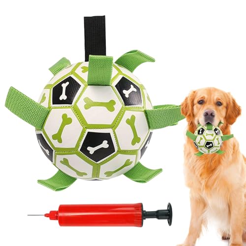 Glugahrif Hundefußballkugel mit Gurten, Fußball für Hunde,Tragbarer Fußballkugel mit Pumpen - Interaktives Spielzeug, unzerstörbarer Welpe kauert Vorräte für kleine mittelgroße und große Haustiere von Glugahrif