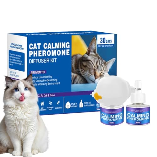 Glugahrif Katzenpheromon -Diffusor, Katze beruhigend Diffusor - Entspannungsdiffusor,60-Versorgungsstecker in der Cat-Beruhigungs-Pheromon-Nachfüllung reduziert die Spannung für Neue Umgebungen von Glugahrif