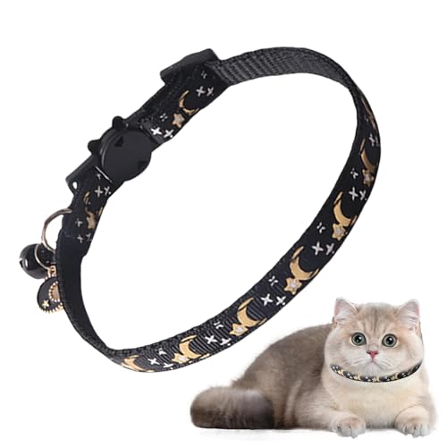 Katzenhalsband, Katzenhalsband, Mond und Stern, Haustierbedarf, Stern- und Mond-Design, Sicherheitshalsband für Haustiere, verstellbar, Glocke, Halsbänder von Glugahrif