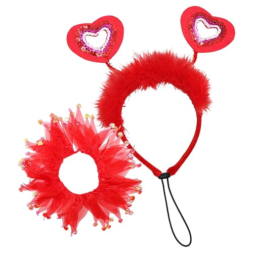 Valentinstag Stirnband Hund, Hund Valentinstag Outfit | Entzückendes rotes Herz-Stirnband zum Valentinstag mit Bändern, Hundehalsband,Hundebekleidung, Outfits, Urlaubskostüme für mittelgroße bis große von Glugahrif