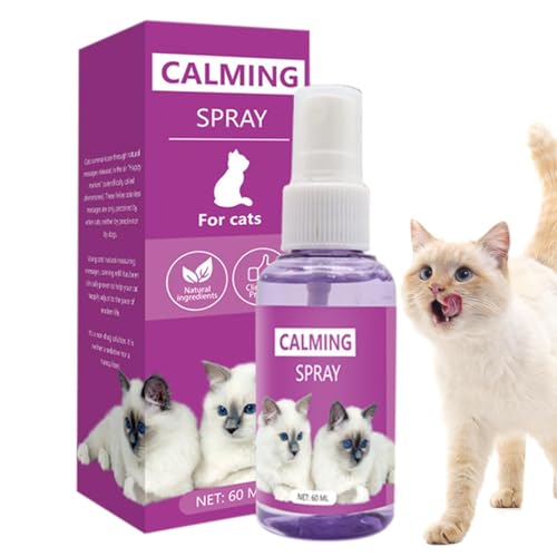 Gmokluytw Beruhigendes Spray für Katzen, 60 ml Katzenentspannungsspray, Katzen-Schlafhilfe, hilft bei der Kontrolle unerwünschter Verhaltensweisen wie Urinspritzen, Kratzen von Möbeln von Gmokluytw